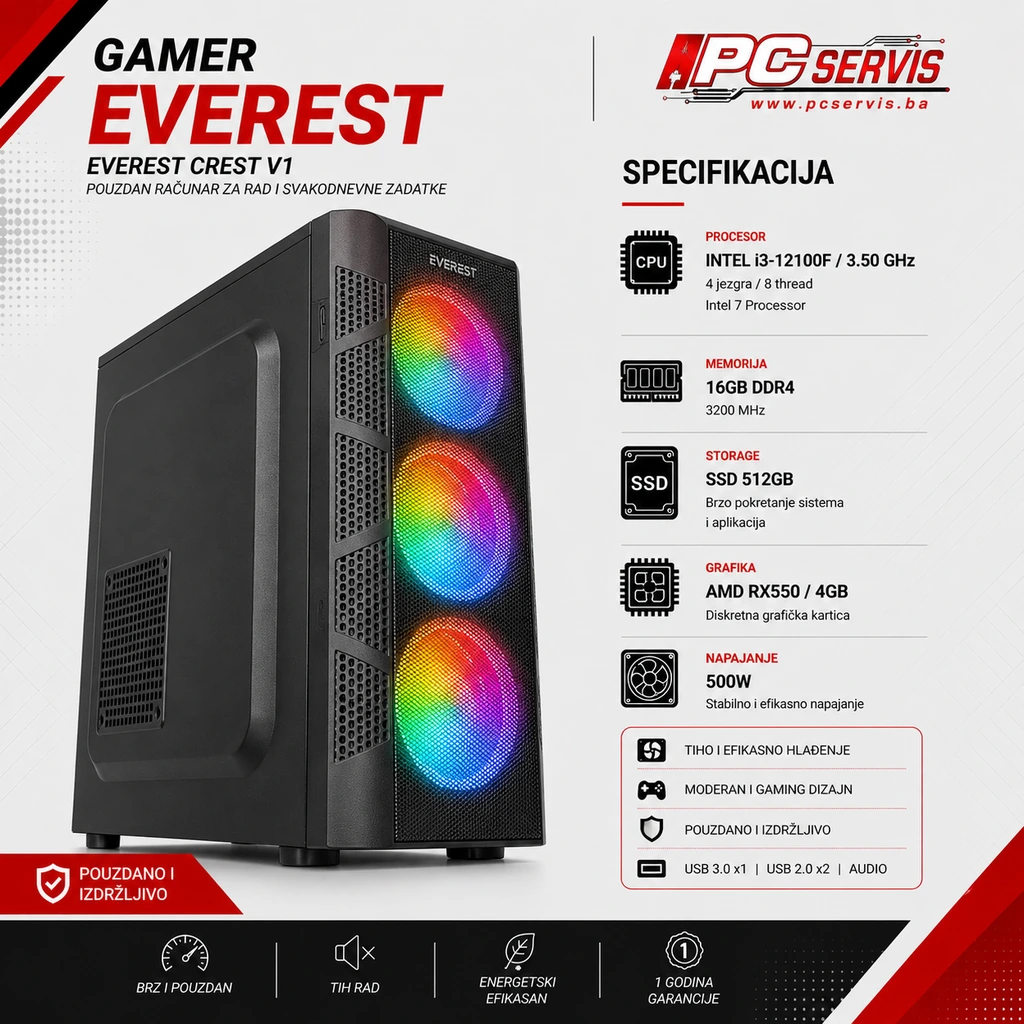 Gamer_Everest_1024x1024 GAMER EVEREST INTEL i3-12100F / 3.50 GHz 16GB DDR4 SSD 512GB AMD RX550 / 4GB - Image 1