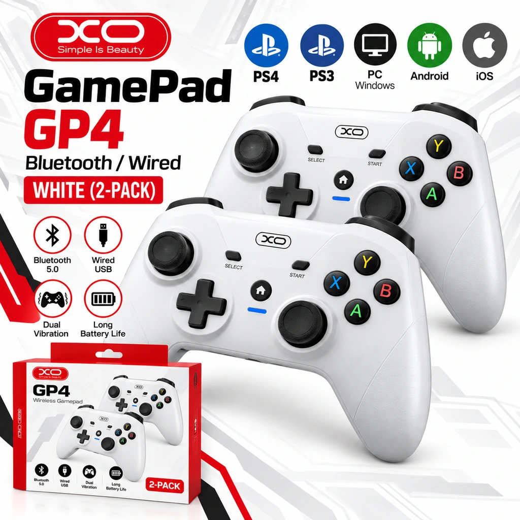 XO GamePad GP4 XO GamePad GP4 Bluetooth/Wired White (2-PACK) - Image 1